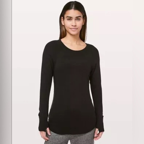 LULULEMON Hello Aloe Pullover Sweater Black Long Sleeve Thumbs Womens Size 10 - Picture 2 of 11